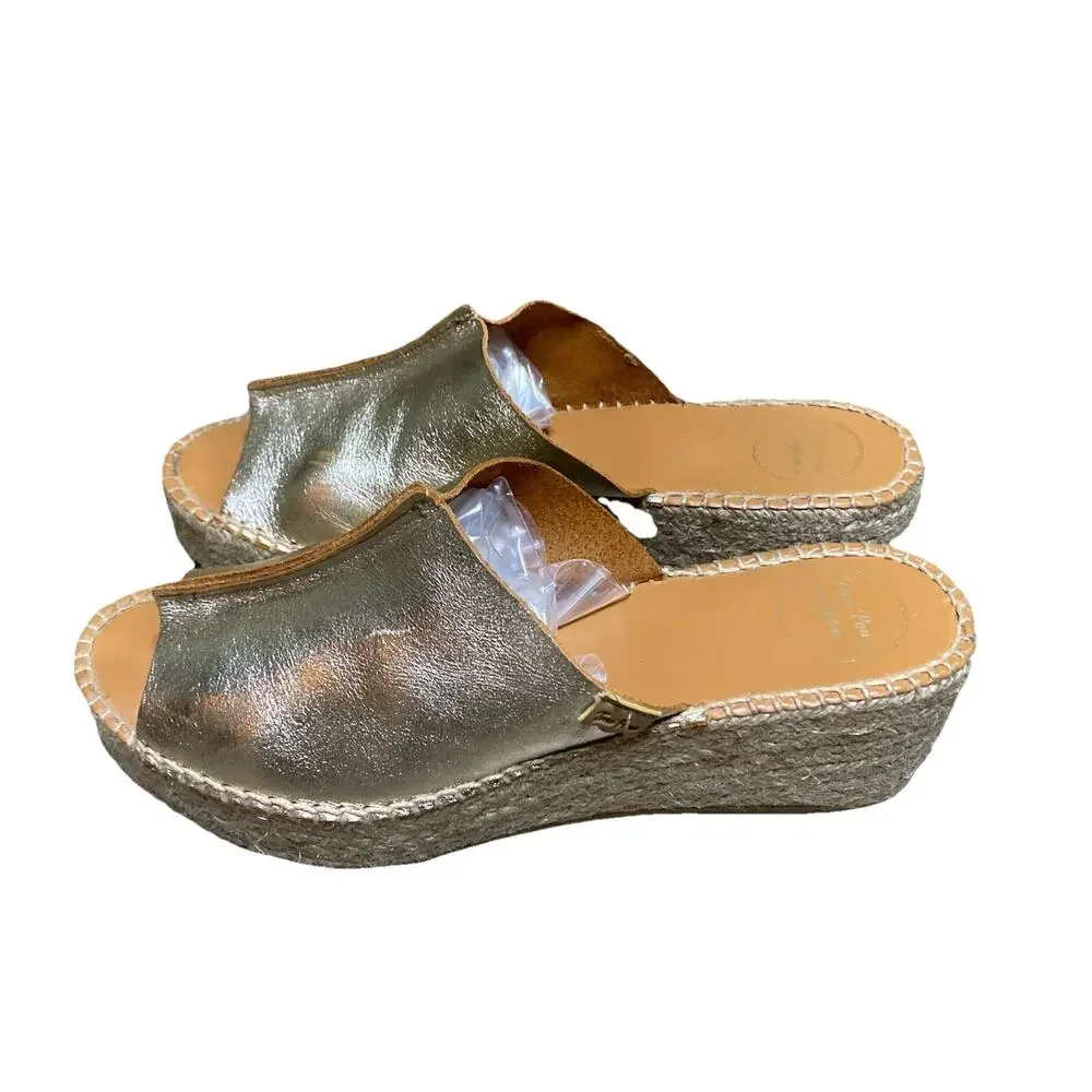 Toni Pons Gold Metallic Wedge Espadrilles 40 US 9